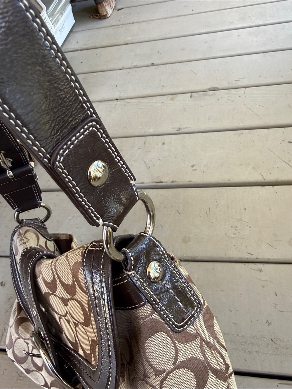Coach Soho Pleated Signature Flap Shoulder Bag F15203 Brown Canvas Y2K - Picture 4 of 11